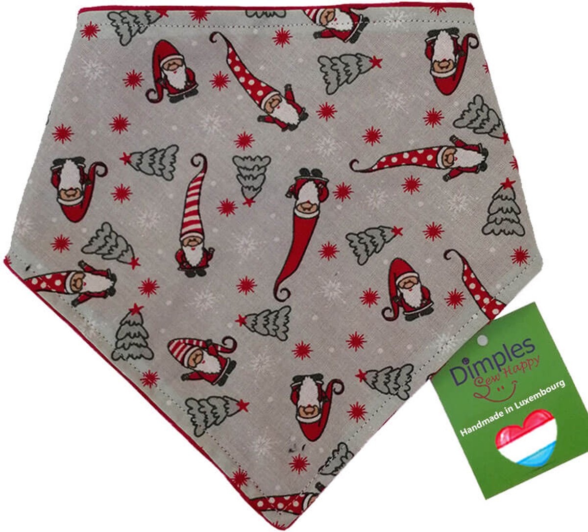 Kerstslimme dwergen hondenhalsdoek grijs - hondencadeau - DIMPLES 30cm XXS hondensjaal hondenbandana met comfortabele drukknopen
