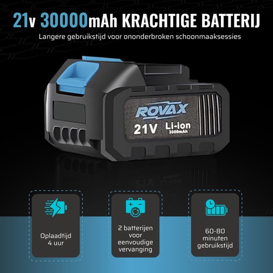 ROVAX Hogedrukreiniger- 2026 Model - Brushless motor - Hogedrukreiniger Accu - Hogedrukreiniger Auto - Draadloze Hogedrukreiniger - Terrasreiniger - Hogedrukspuit- 2x 30000 mAH Accu — afbeelding 2