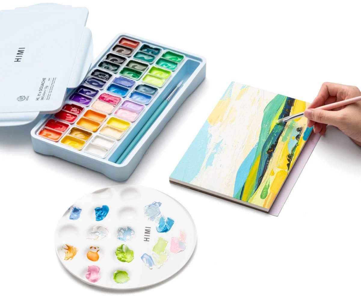 HIMI - Gouache - Twin split cups - set van 36 kleuren - 12g - 3 penselen - Ice Blue — afbeelding 12