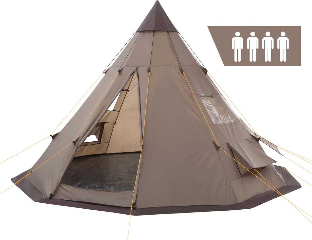 Tipi Tent voor 4 Personen | Indian Tent voor Kamperen en Wandelen | 3000 mm Waterkolom