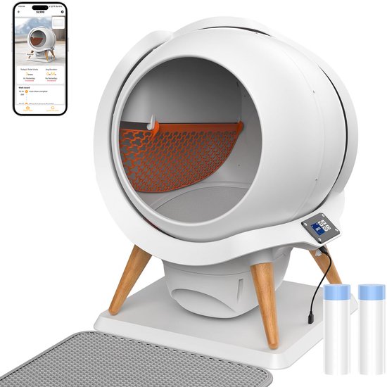 Foto: Honeyguardian automatische kattenbak xxl zelfreinigende kattenbak electrische kattenbakken waterbestendig wasbaar met app incl kattenbakmat en 40 opvangzakjes