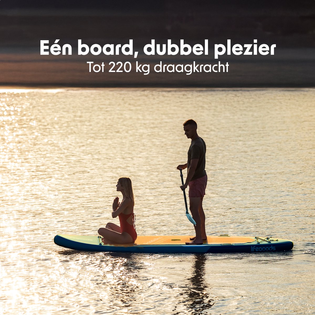 LifeGoods SUP Board Tandem - 2 Personen - 220 KG Draagkracht - 381 x 86 cm - Opblaasbaar - Compleet Sup pakket - Deep Aqua – foto 3