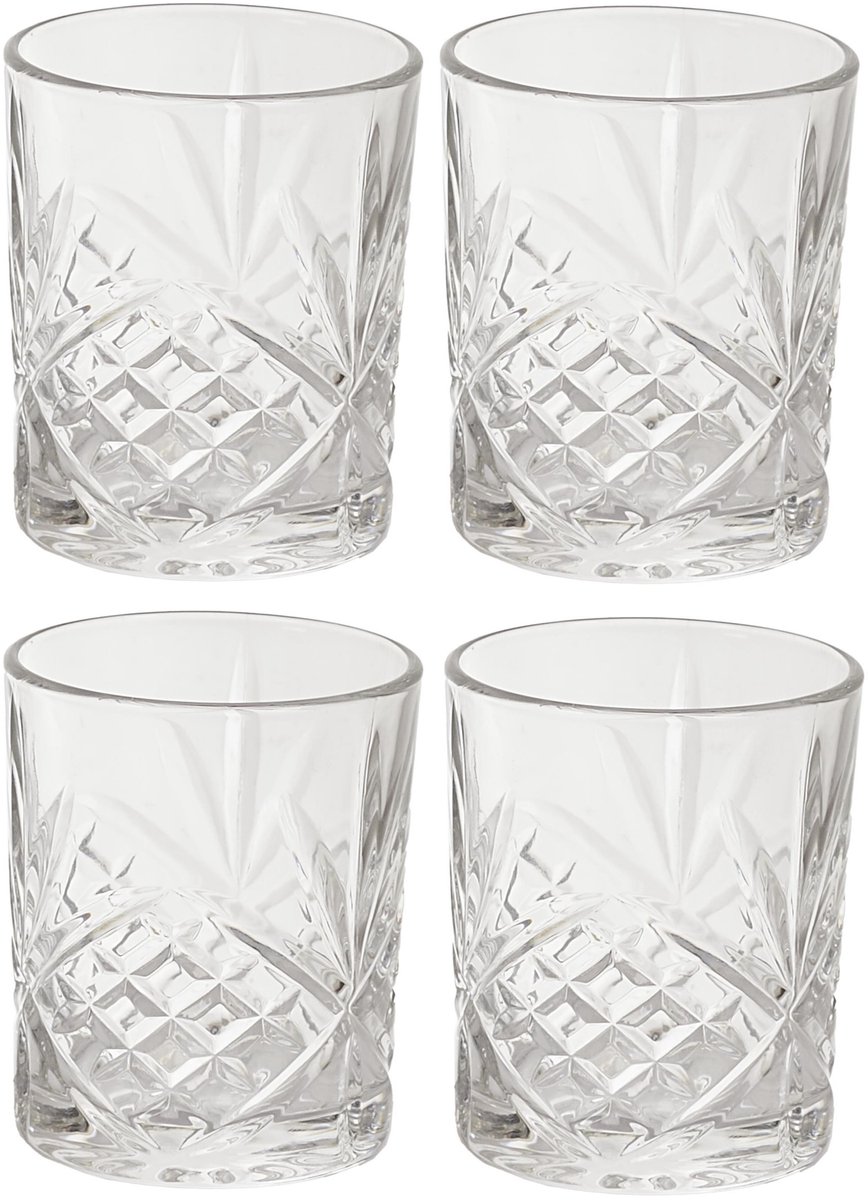 Cook Concept Cocktail Drinkglazen - Luxe relief - transparant - glas - set 12x stuks - 300 ml
