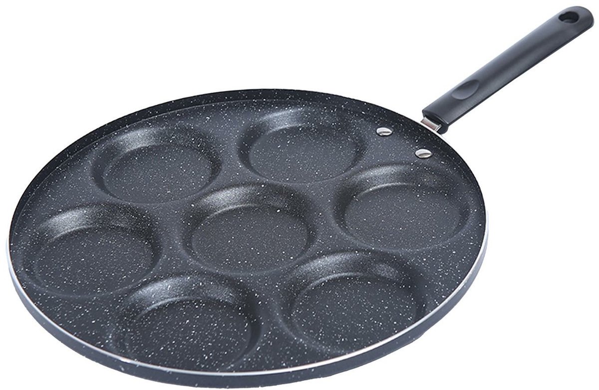 Lily Cook Mini Pannenkoekenpan - Alle kookplaten geschikt - zwart - dia 30 cm - mini eitjes - 7 uitsparingen - pancakes