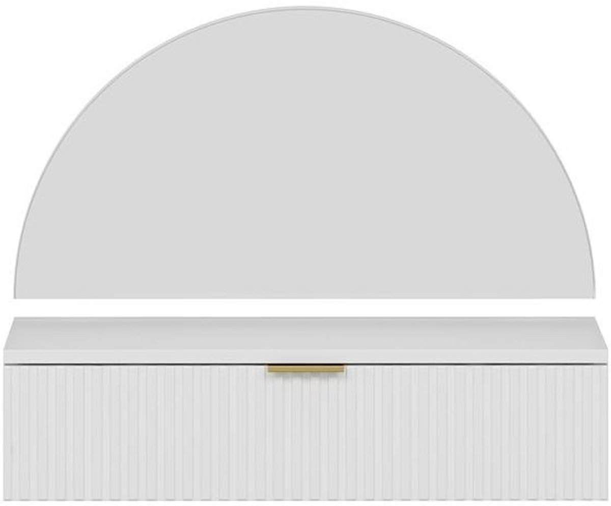 Vente-unique Hangende witte kaptafel met spiegel en ledverlichting - 1 lade - Wit - FRALYN