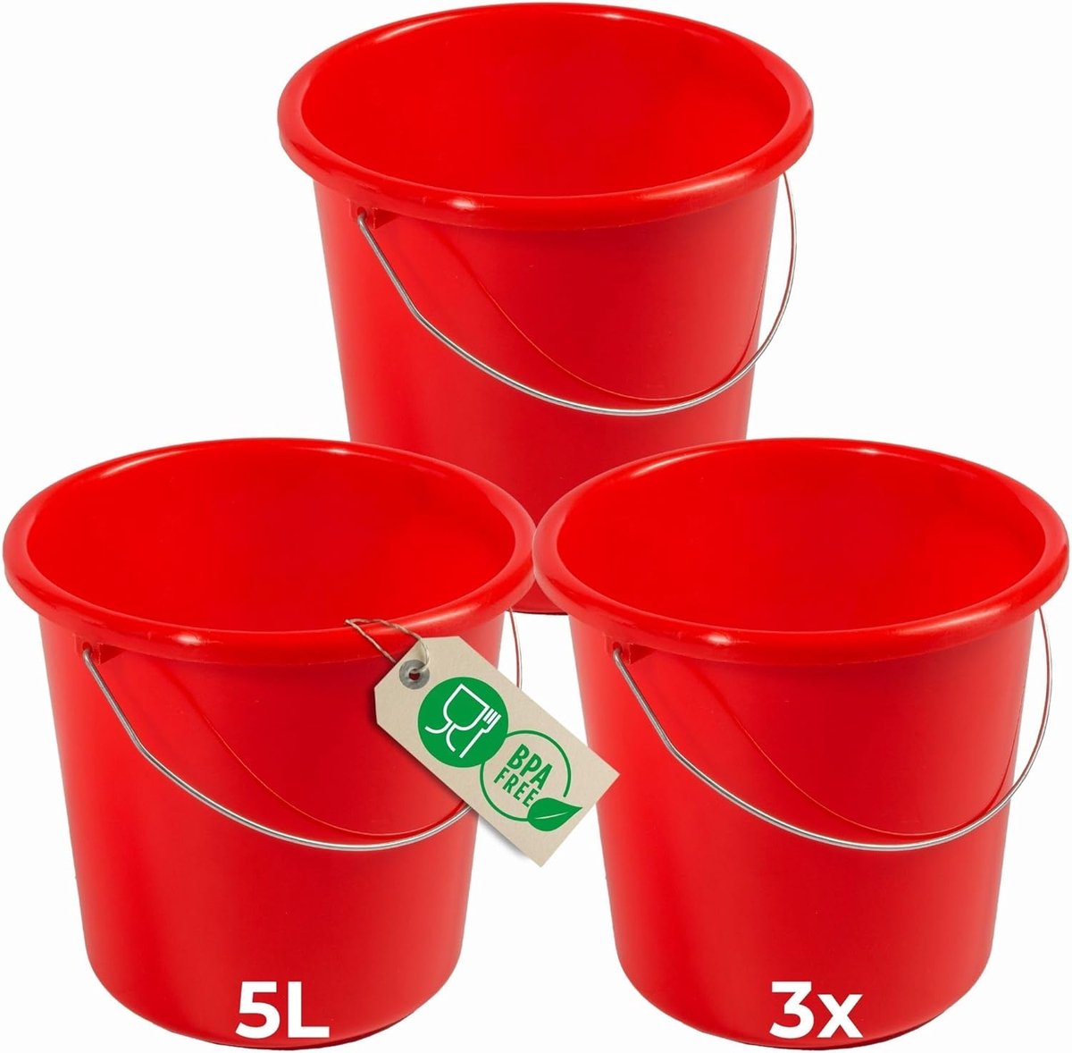 Novaliv 3 stuks emmer 5L rood met maatverdeling - schoonmaak emmer 5 liter? 22,5 cm Praktische alleskunner met schaalverdeling voor huishouden & tuin ideaal als huishoudemmer, wateremmer, dweilemmer, emmer