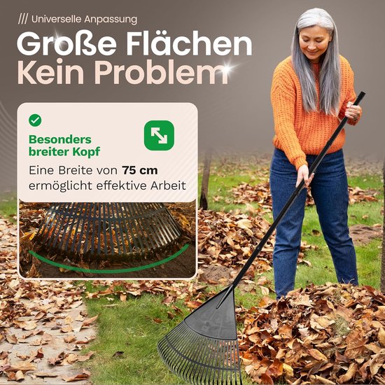Bladhark met 4-delige insteek- en schroefgreep, bladveger met 30 kunststof tanden, harkwerkbreedte 75 cm, bladhark, tuinbezem, gazonhark, hark, tuinbezem, tuingereedschap zwart van Merkloos	 — afbeelding 3