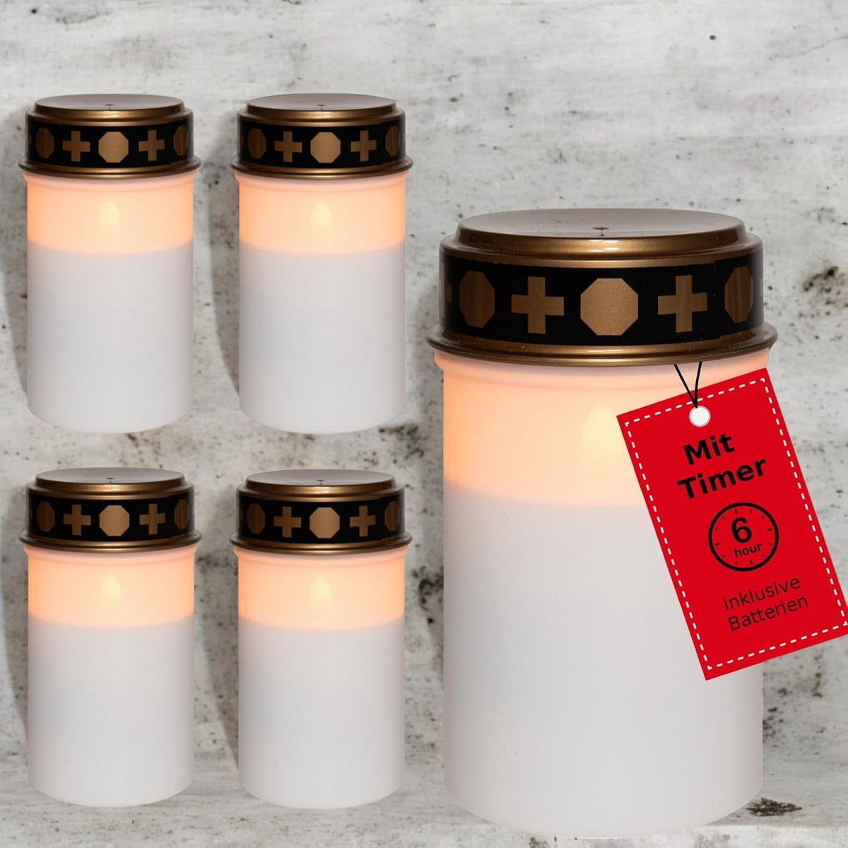 Novaliv graflamp LED met batterij en timer 6/18 5 stuks witte langdurige graflampen LED-kaarsen buiten LED-grafkaars met batterij begraafplaatskaars gedenkkaars eeuwig licht LED-graflamp