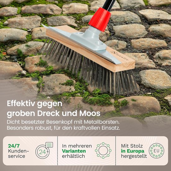 Novaliv Robuuste staalbezem met steel - stalen bezem met telescopische steel, efficiënte mosverwijdering, staalborstel, voor bestrating & tuin, staaldraadbezem, moskrabber, pizzabezem, pizzasteenborstel van Novaliv — afbeelding 5