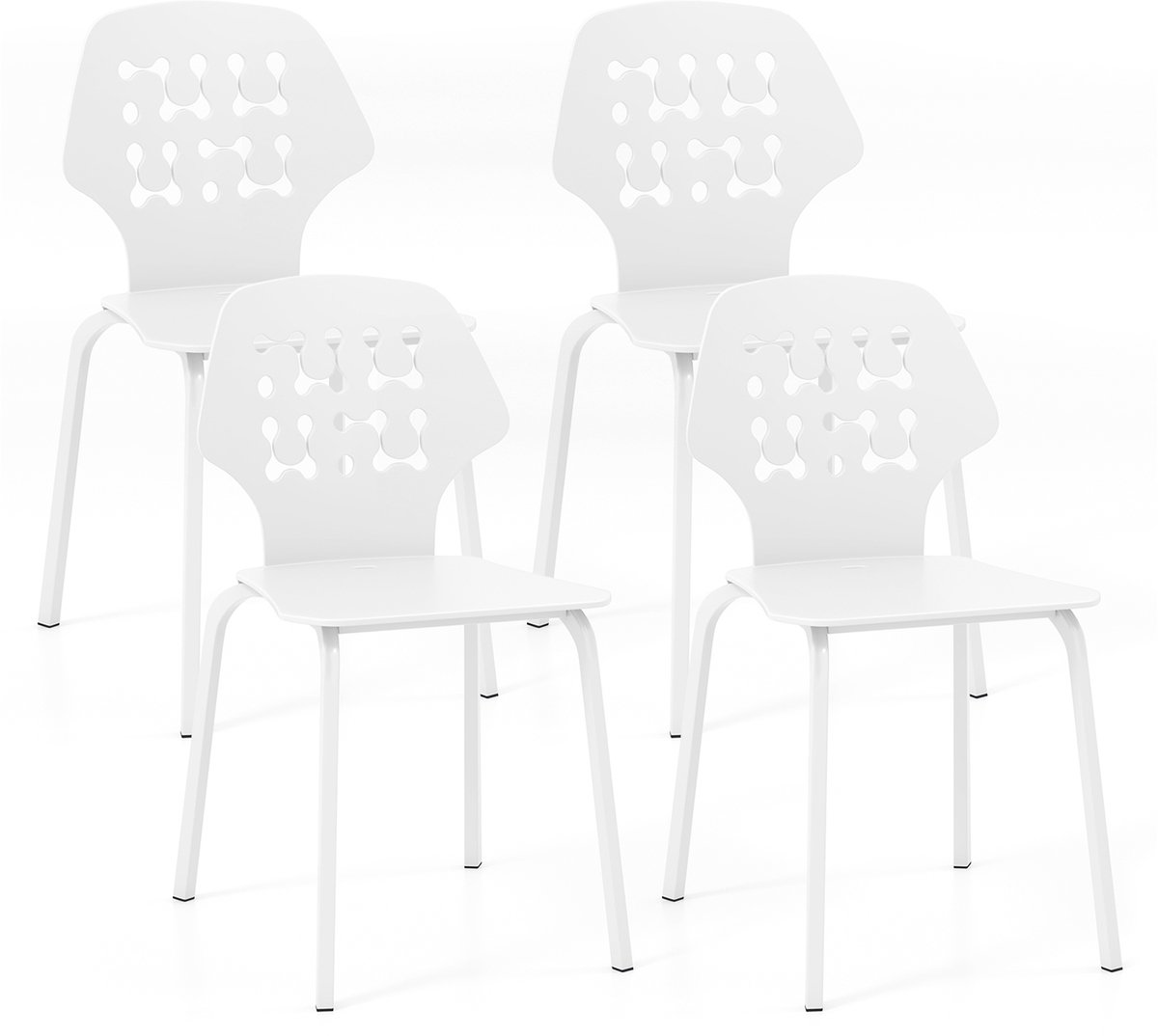 Costway Set van 4 Metalen Eetkamerstoelen Moderne Keukenstoel met Metalen Poten Gastenstoel Zonder Armleuningen voor Eetkamer Woonkamer Wit