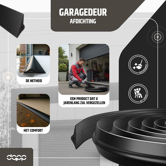 DQ-PP GARAGEDEUR AFDICHTING | 4,5m | 15mm x 80mm | incl. montagelijm | zwart | vloerafdichting van EPDM | rubberen afdichting | garageafdichting | rubberen drempel | drempelafdichting bodemplaat