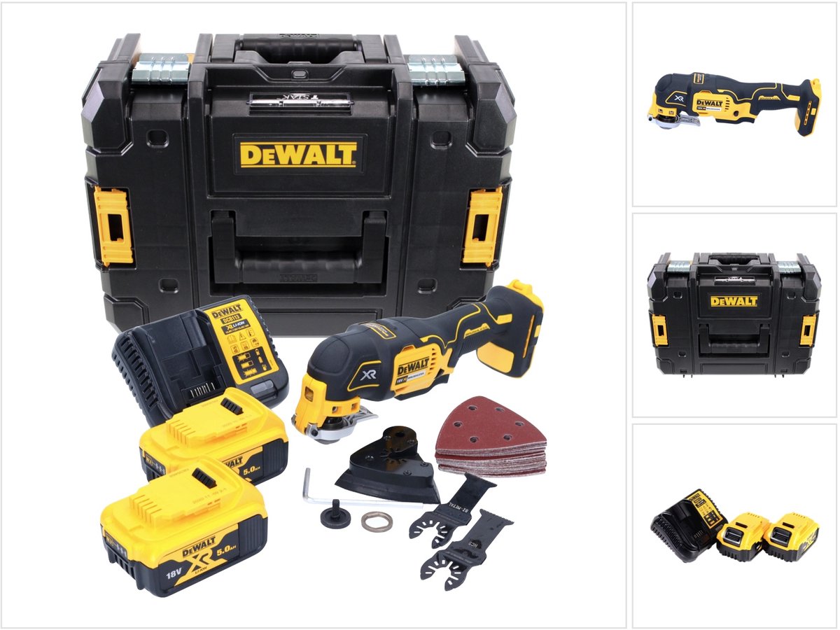 DeWalt DCS 355 P2 accu-oscillator multitool 18 V borstelloos + 2x accu 5,0 Ah + oplader + accessoires + TSTAK