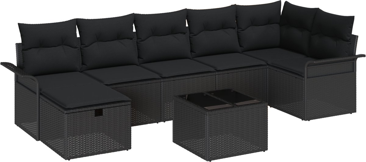 vidaXL Tuinbank - Set - 8 - st - Poly - rattan Zwart