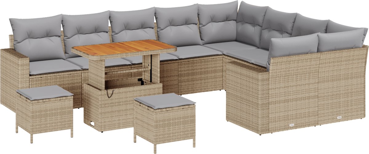 vidaXL - Tuinbank - Set - 12 - pcs - Beige - poly - rattan