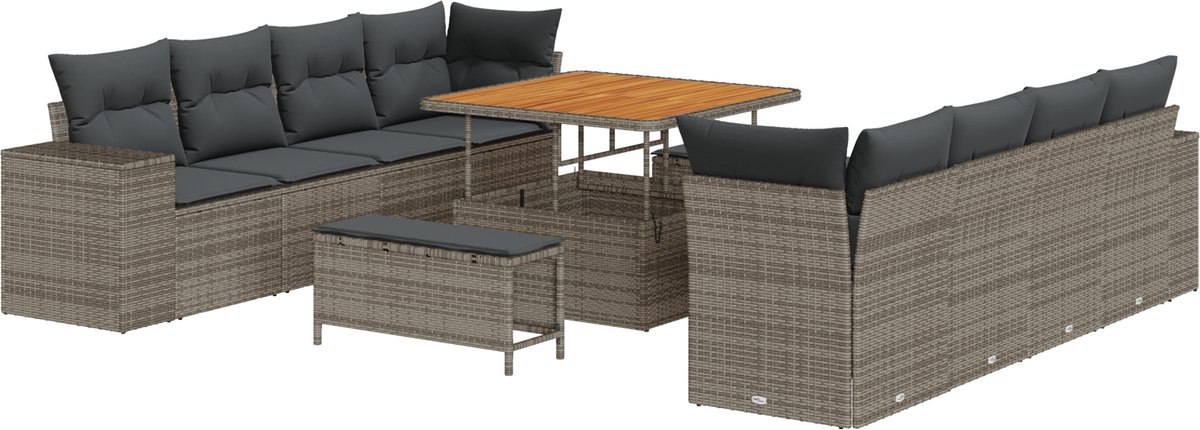 vidaXL - Tuinbank - Set - met - kussen - 11 - pcs - Grijs - poly - rattan