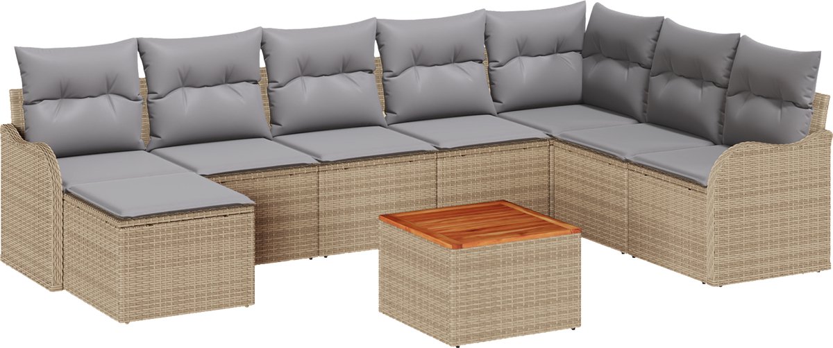 vidaXL - Tuinbank - Set - met - opslag - 9 - pcs - Beige - en - Lichtgrijs - poly - rattan