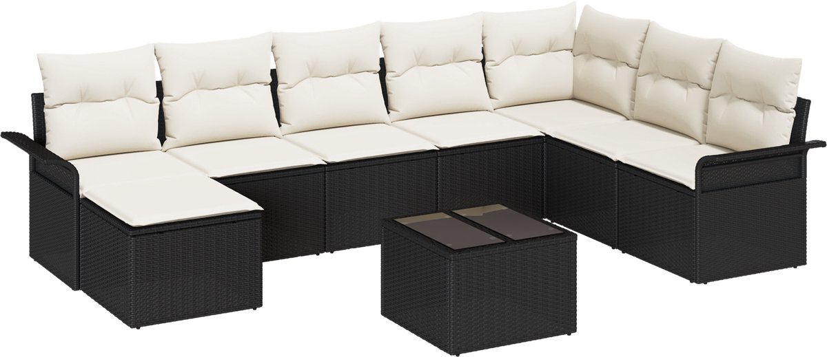 vidaXL - Tuinbank - Set - met - kussen - met - opslag - 9 - pcs - Bruin - Poly - rattan