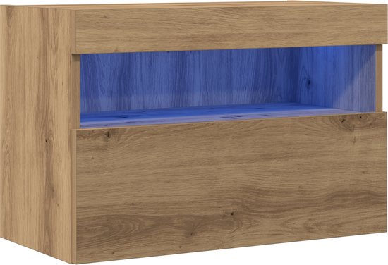 vidaXL - Meuble TV mural - avec Siècle des Lumières LED - Fabriqué à la main - Chêne - 60 x 30 x 40 cm