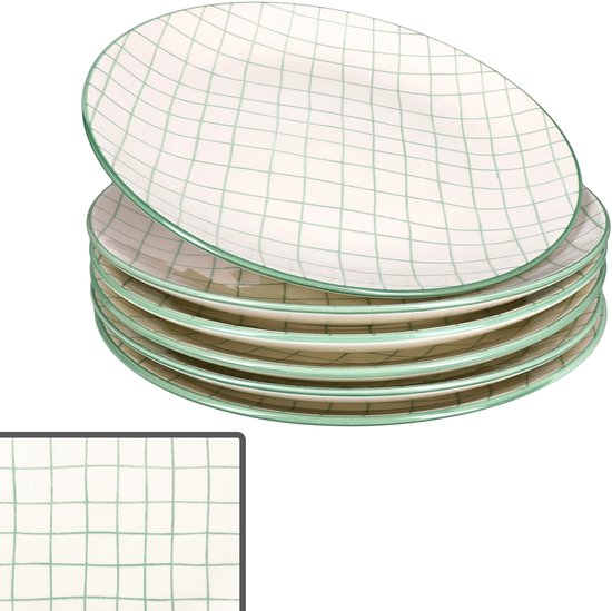 H&H set van 6 borden Reactive, ivoorkleurig stoneware, 29x23 cm