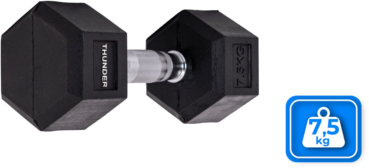 THUNDER® HEXAGONAL-DUMBBELLS-7,5KG Zwarte Rubberen Halter Stalen Kern Voor Krachttraining & Fitness Antislip Duurzaam & Professioneel Per Stuk - Stevige Grip – foto 7