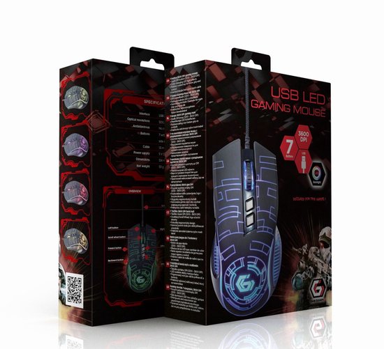Gembird MUSG-RGB-01 muis Rechtshandig USB Type-A 3600 DPI