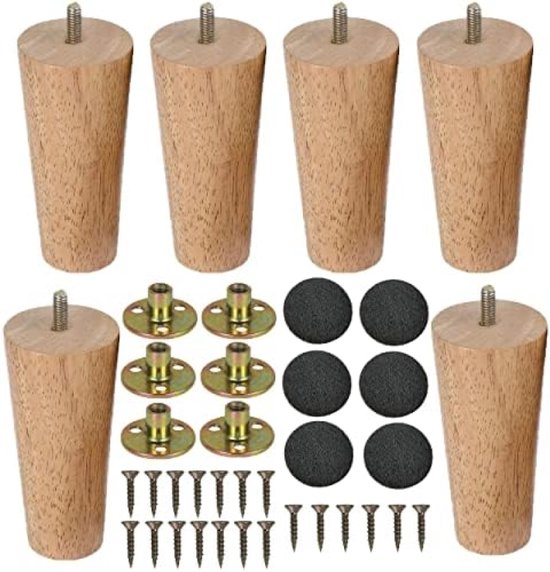 Btowin Meubelpoten van massief hout, 4 stuks, vervangende poten, conisch, modern, vintage, met montageplaten en schroeven en ontwikkelaar voor doe-het-zelf, stoel, bank, natuur