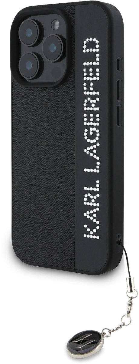 Karl Lagerfeld iPhone 16 Pro Max Backcover hoesje Saffiano rhinestones and charm - Zwart