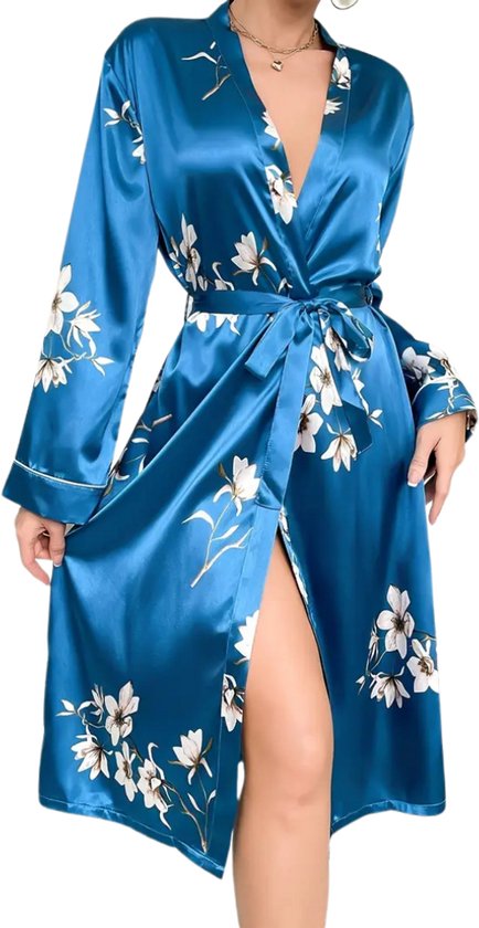 Nivard Badjas Dames - Kimono - Kamerjas - Ochtendjas - Pyama - Blauw - M