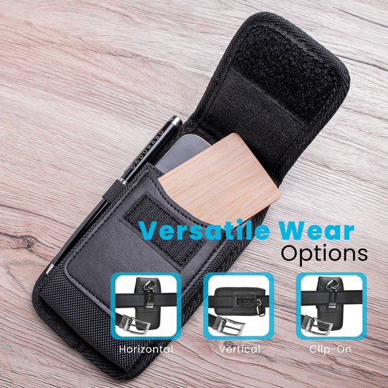 Cadorabo Étui portable avec clip ceinture pour LG Q9 en NOIR - Étui de protection pratique avec mousqueton et porte-stylo