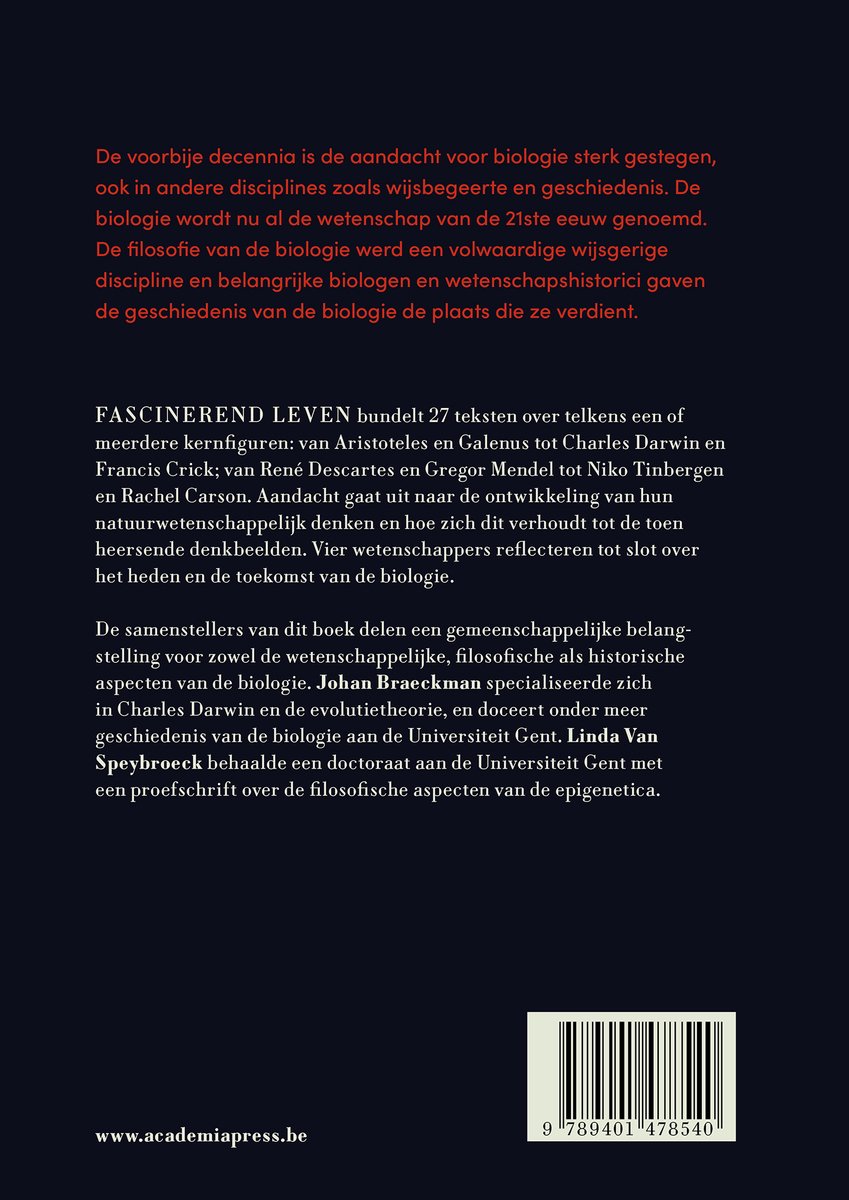 Boek met de titel Fascinerend Leven, met een samenvatting en informatie over de auteurs.