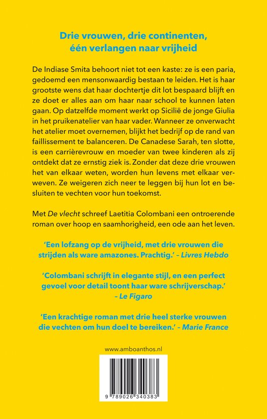 Achterflap van "De vlecht" met tekst over het boek en de auteur.