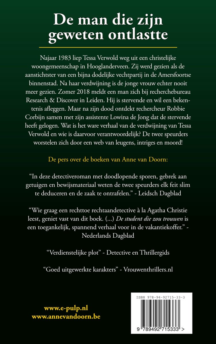 Een Robbie & Lowina mysterie - De man die zijn geweten ontlastte - back cover