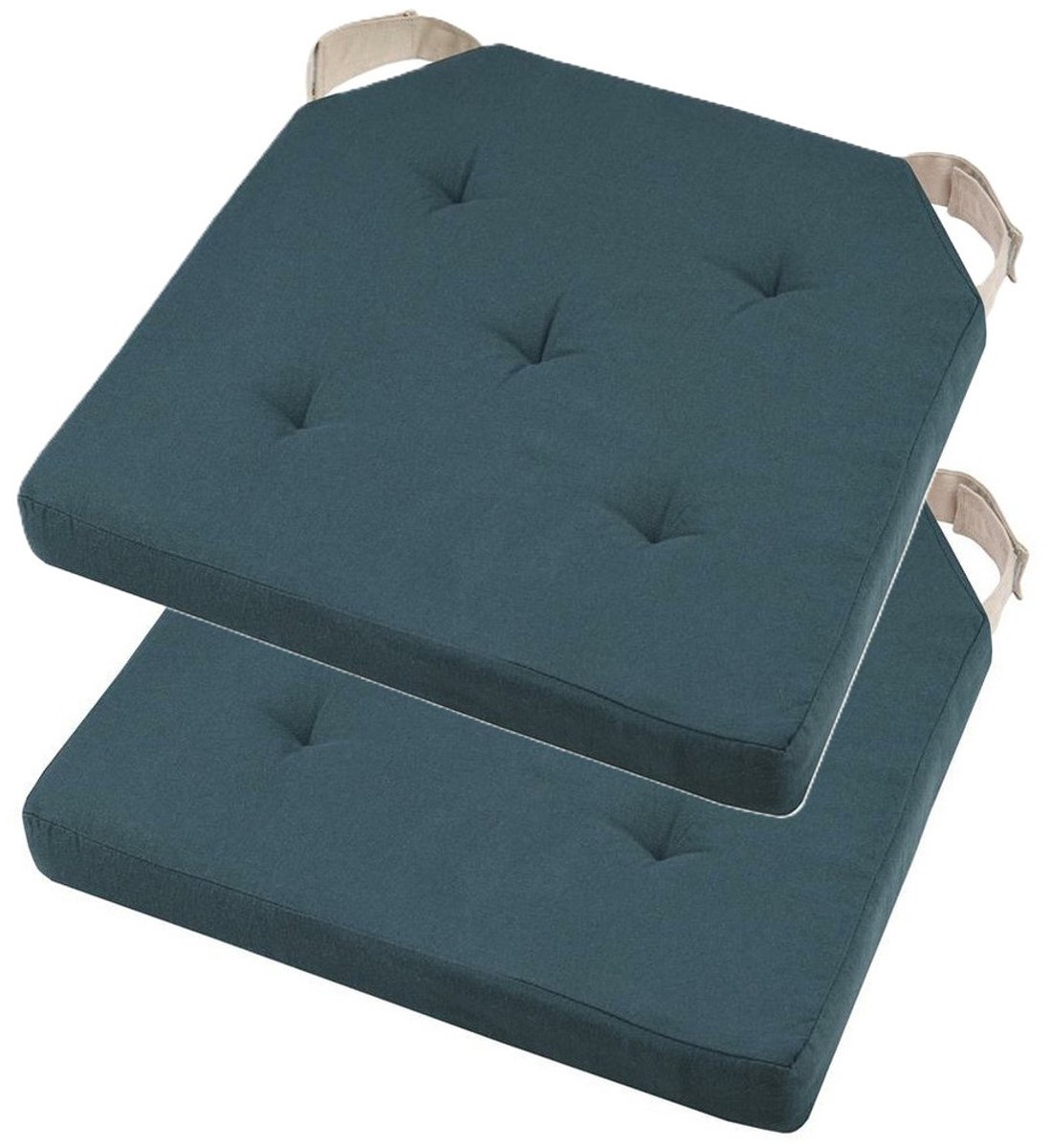 Stof Textile stoelkussen DUO - 2x - marine blauw - 38 x 38 x 4 cm - klittenband sluiting - zitkussens - binnen/buiten