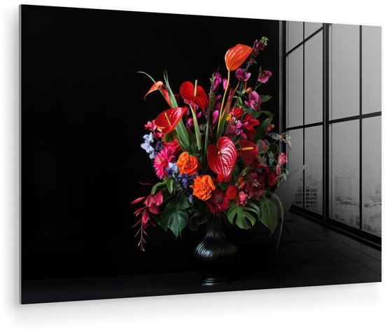 MuchoWow® Glasschilderij 30x20 cm - Schilderij acrylglas - Bloemen - Boeket - Sierlijk - Foto op glas - Muurdecoratie woonkamer - Wanddecoratie slaapkamer - Schilderijen