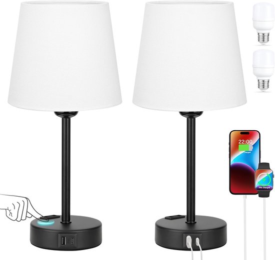PORFOYO Nachtlampje Touch Dimbare set van 2, bedlampje, tafellamp