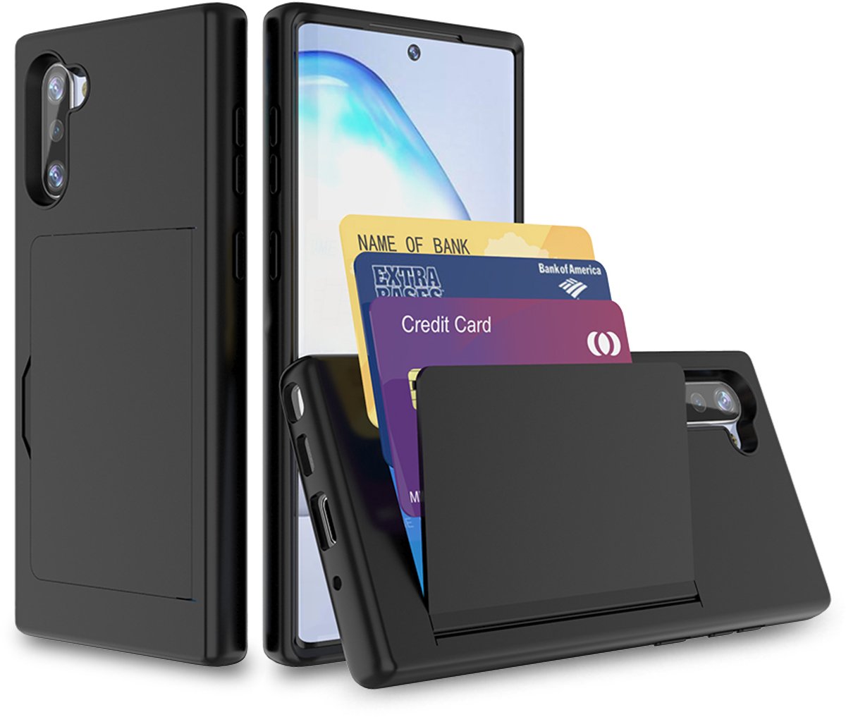 Smartphonica Telefoonhoesje Geschikt voor Samsung Galaxy Note 10 Plus sterk TPU met pasjeshouder - TPU strong case with card slot - Zwart geschikt voor Samsung Galaxy Note 10 Plus