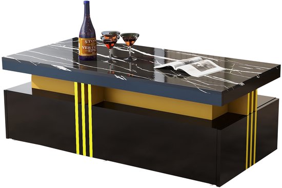 Sweiko Rechthoekige Salontafel - Hoogglans Tafelblad - 2 lades - 100x50x40cm - Zwart