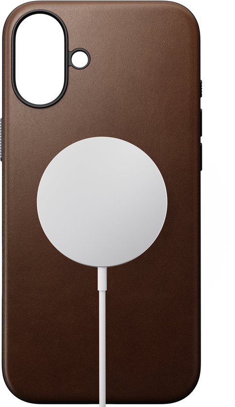 Coque Nomad adaptée à Apple iPhone 16 Plus | Étui en cuir moderne | Compatible avec MagSafe et le chargement sans fil | Couverture arrière en Cuir véritable | Marron