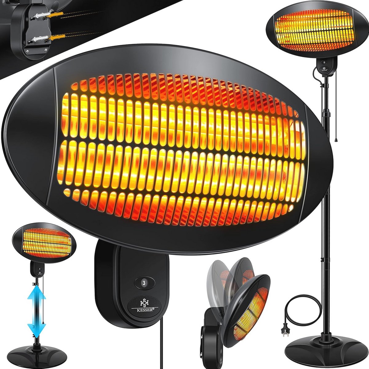 Infraroodverwarming 2000 Watt - Verstelbare Standkachel voor Binnen en Buiten - Stil en Veilig Patio Verwarmer