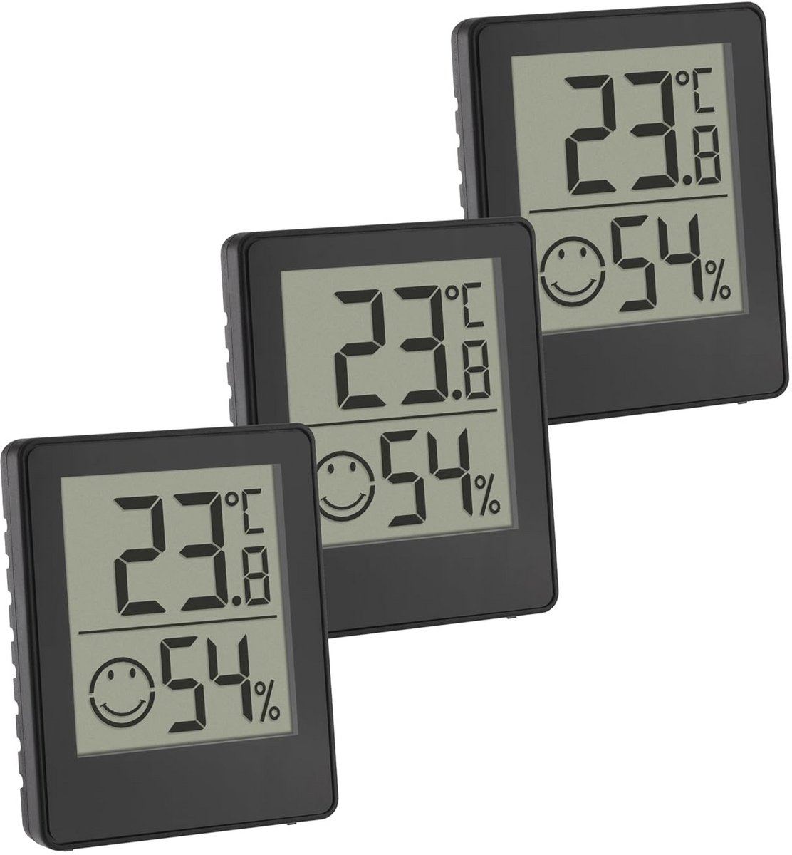 Set van 3 Digitale Mini Thermo-Hygrometers - Kamerthermometers voor Temperatuur en Luchtvochtigheid met Smiley Comfortzone Indicator - Ideaal voor Binnenklimaat Controle