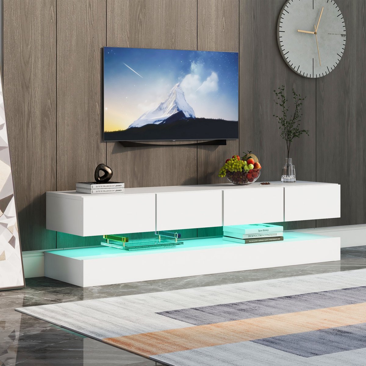 Sweiko TV-meubel - Wandgemonteerd - 4 Laden - LED Verlichting - 55 inch - Wit