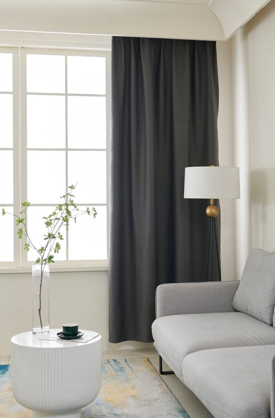 Maroyathome - Elsa - Gordijn - Kant en klaar - Verduisterend - Geschikt voor haakjes en roede - 144 x 180 cm - Antraciet