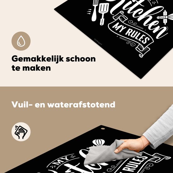 KitchenYeah® Protection plaque induction 75x55 cm - Noir - Citation - Ma cuisine, mes règles - Protege plaque de cuisson - Couvre plaque induction - Protecteur d'induction - Cuisine