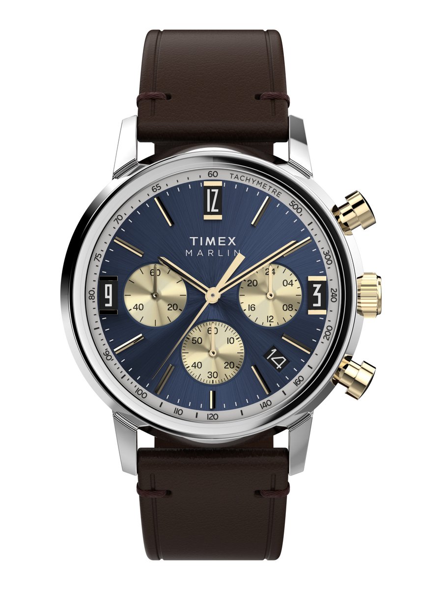 Timex Marlin® Quartz Chronograph Kwarts Analoog Horloge Bruin Blauw Case: 100% Stainless Steel | Armband: 100% Leather 40 mm TW2W60400AJ