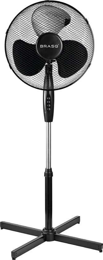 BRASQ Statiefventilator – 40 cm – Zwart - In hoogte verstelbaar – 3 snelheden - 40 Watt