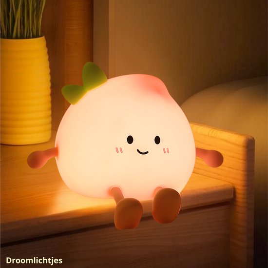 Kinder Nachtlampje - Perzik - Veilig voor Kinderen - Nachtlampje Baby - Zacht Siliconen - Dimbaar - Telefoonhouder - Draadloos - Babykamer Verlichting - RGB Kleuren - USB Oplaadbaar - LED - Slaaphulp - Duurzaam - Bedlampje - Kindvriendelijk - Fruit van Dooky — afbeelding 3