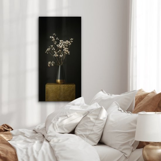 Tableau aluminium 40x80 cm - Décoration murale métal - Bulbes de fleurs - Wit - Vase - Minimaliste - Décoration murale métal salon - Décoration industrielle - Photo sur dibond - Accessoires industriels chambre