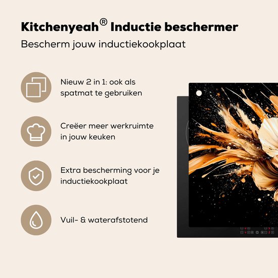 KitchenYeah® Protection plaque induction 76x51.5 cm - Bloemen - Goud - Graffiti - Zwart - Protege plaque de cuisson - Couvre plaque induction - Protecteur d'induction - Cuisine