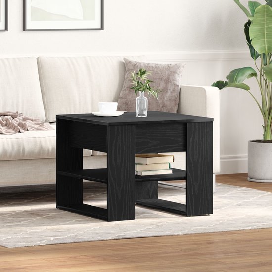 Industriële Salontafel Van MDF, Kunstleer En Dennenhout - 110 X 55 X 43 Cm Zwart