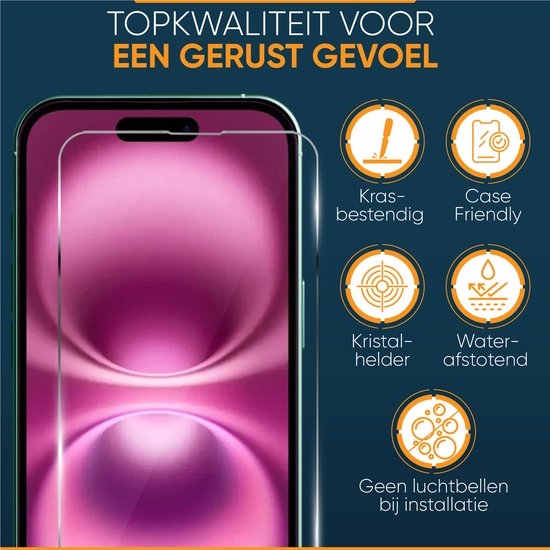 Protection d'écran pour iPhone 16 Plus - Avec outil d'alignement - Verre trempé - Protection d'écran en Tempered Glass - 3 pièces